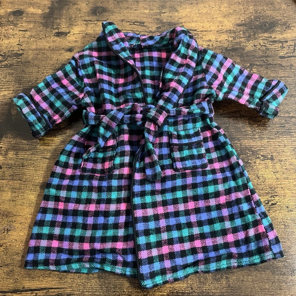 American Girl Pleasant Company 1998 Plaid Robe Black Purple Pink Green